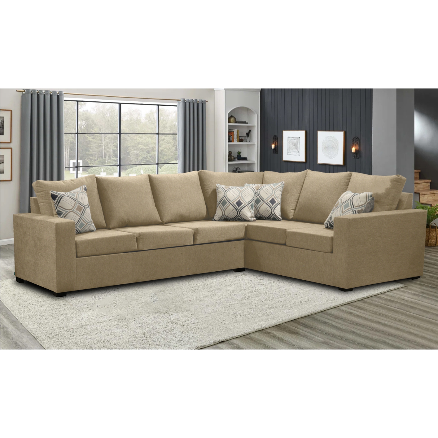 Infinite Imports – 302 Facing Left Sectional Sofa - Made In Canada With 2 Free Throw Pillows & FREE SHIPPING