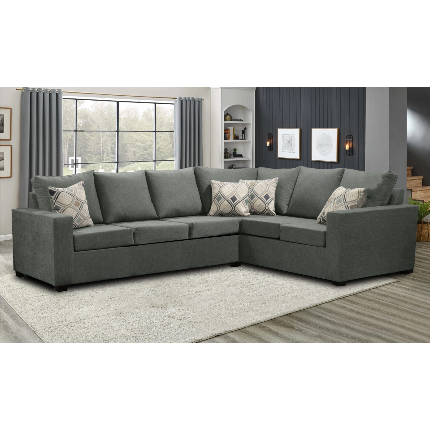 Infinite Imports – 302 Facing Left Sectional Sofa - Made In Canada With 2 Free Throw Pillows & FREE SHIPPING