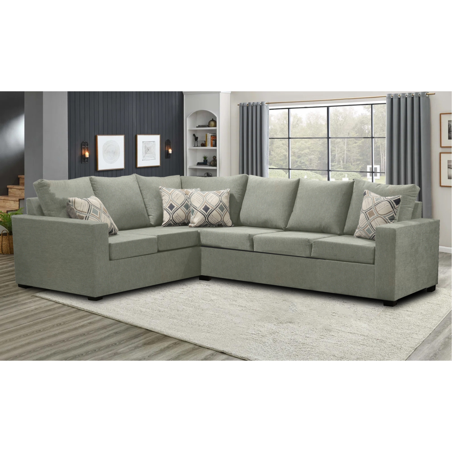 Infinite Imports – 302 Facing Right Sectional Sofa - Made In Canada With 2 Free Throw Pillows & FREE SHIPPING