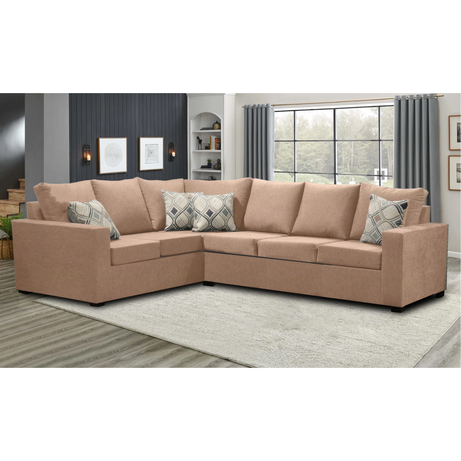 Infinite Imports – 302 Facing Right Sectional Sofa - Made In Canada With 2 Free Throw Pillows & FREE SHIPPING