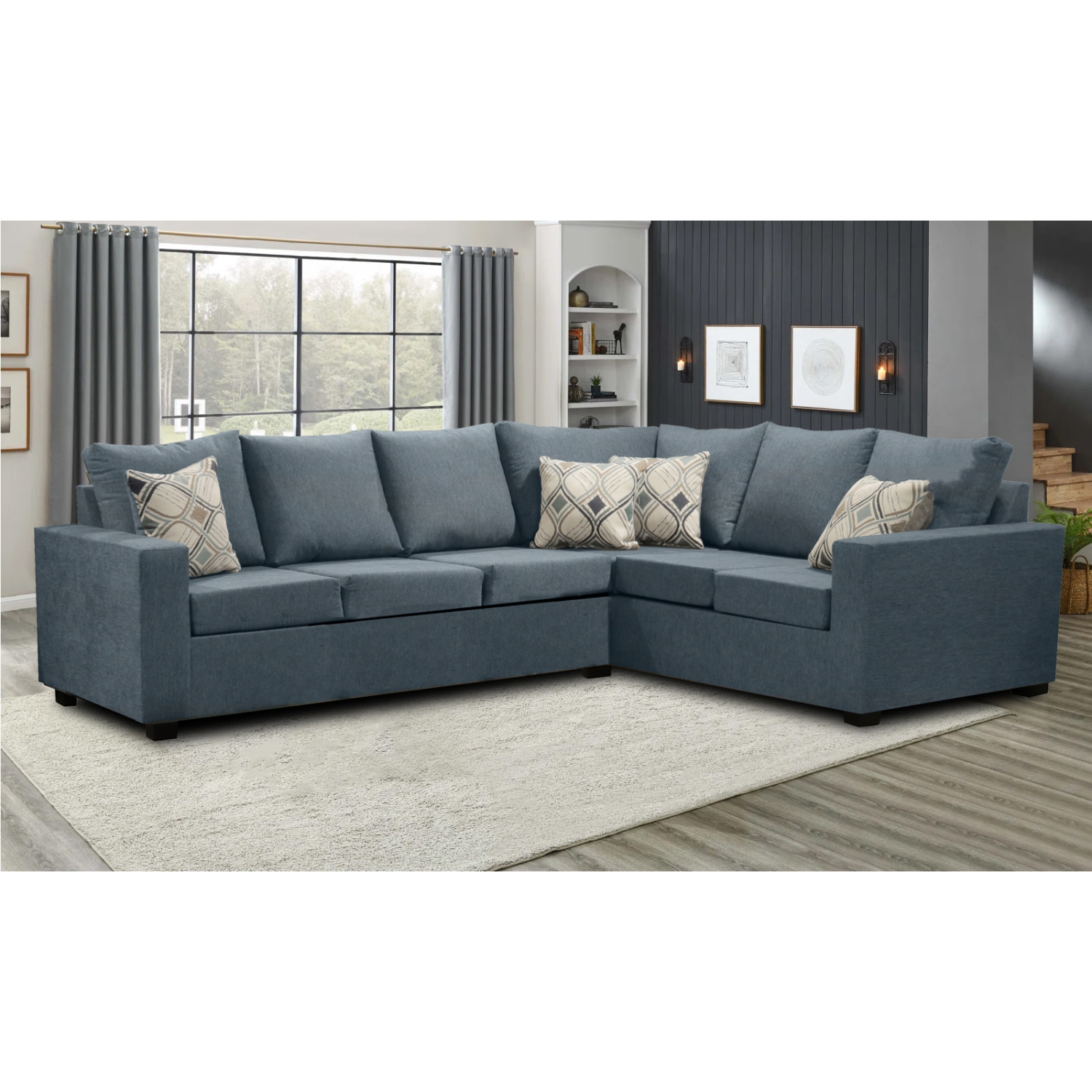 Infinite Imports – 302 Facing Left Sectional Sofa - Made In Canada With 2 Free Throw Pillows & FREE SHIPPING