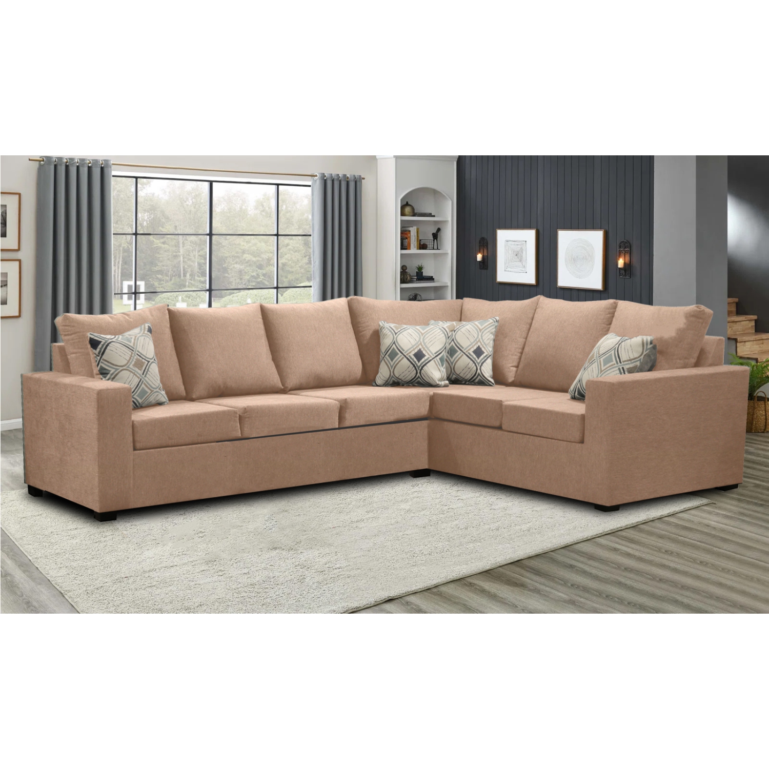 Infinite Imports – 302 Facing Left Sectional Sofa - Made In Canada With 2 Free Throw Pillows & FREE SHIPPING