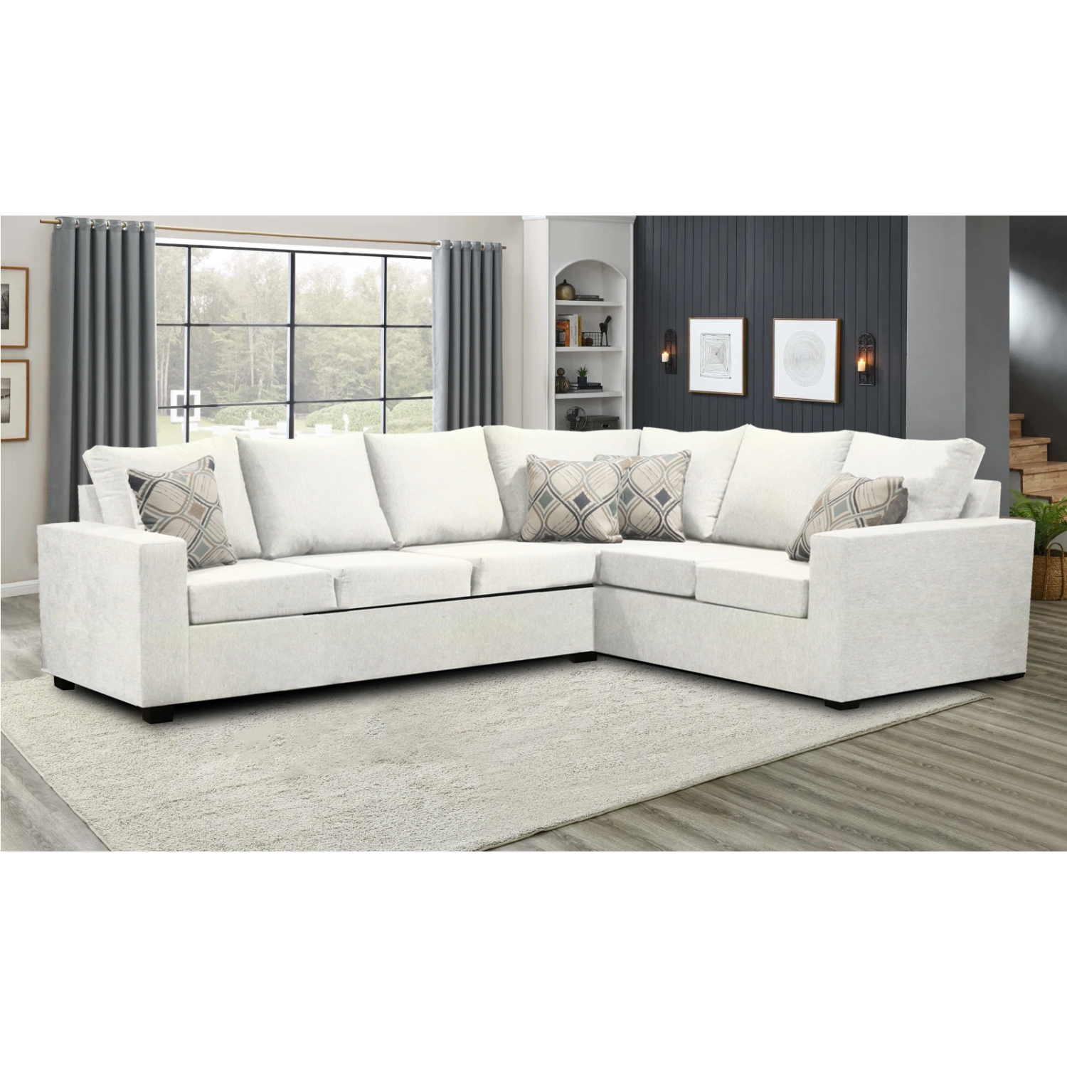 Infinite Imports – 302 Facing Left Sectional Sofa - Made In Canada With 2 Free Throw Pillows & FREE SHIPPING