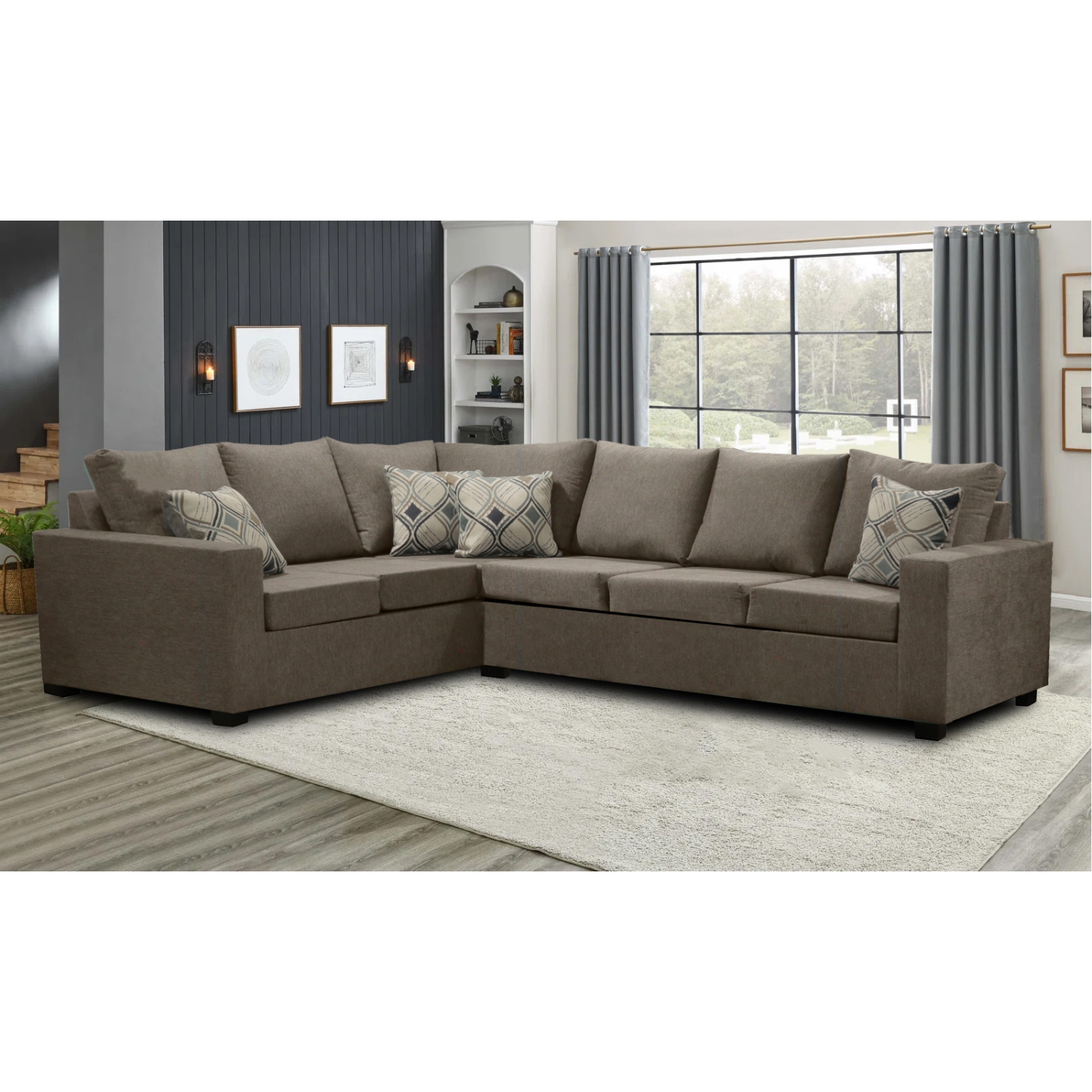 Infinite Imports – 302 Facing Right Sectional Sofa - Made In Canada With 2 Free Throw Pillows & FREE SHIPPING