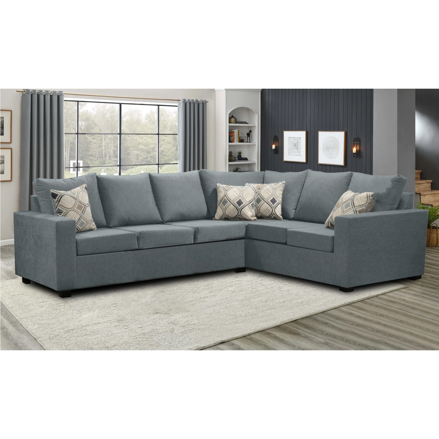 Infinite Imports – 302 Facing Left Sectional Sofa - Made In Canada With 2 Free Throw Pillows & FREE SHIPPING
