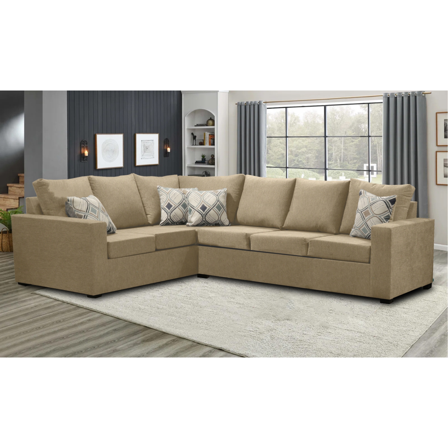 Infinite Imports – 302 Facing Right Sectional Sofa - Made In Canada With 2 Free Throw Pillows & FREE SHIPPING