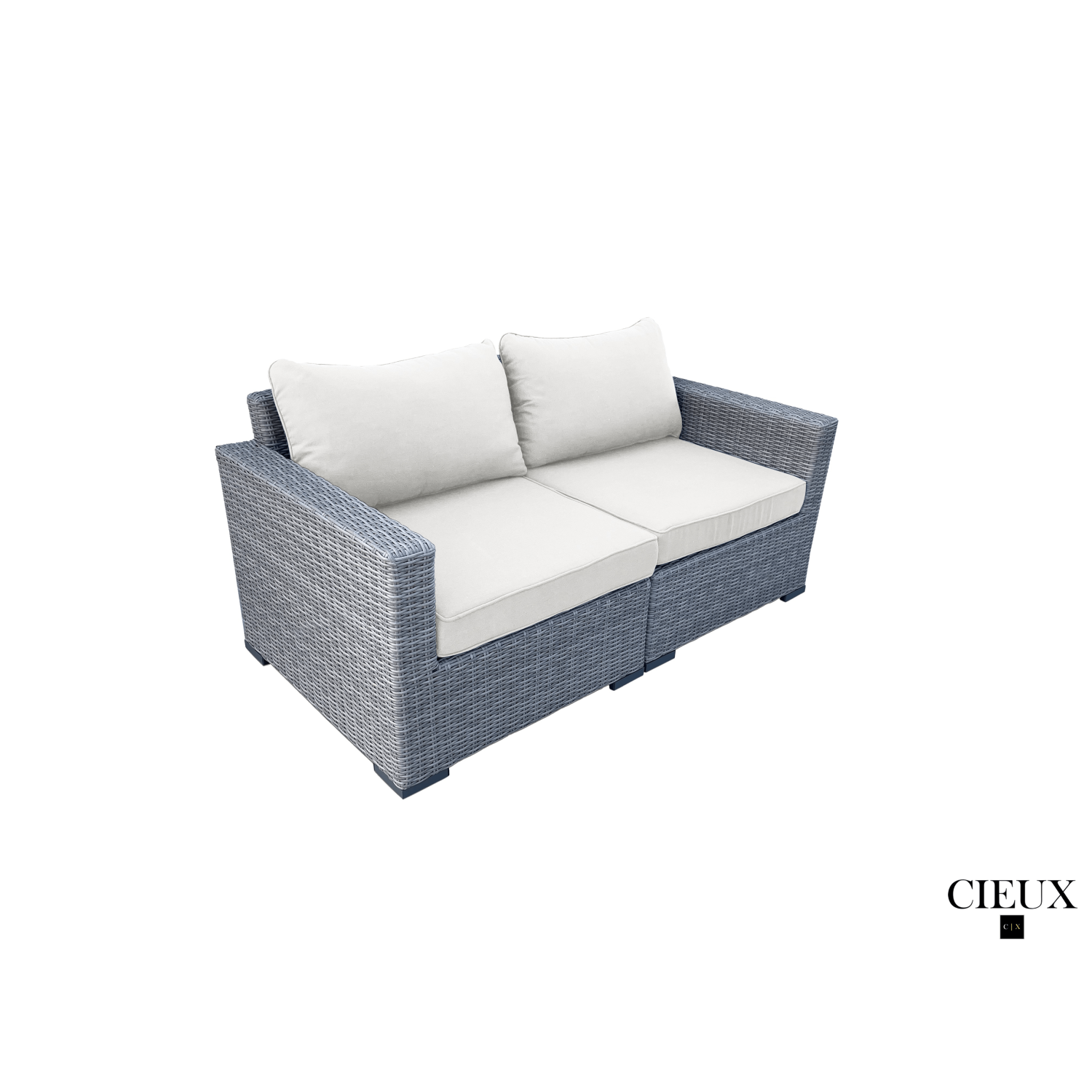 CIEUX Cannes Outdoor Patio Wicker Modular Loveseat in Grey with Sunbrella Cushions