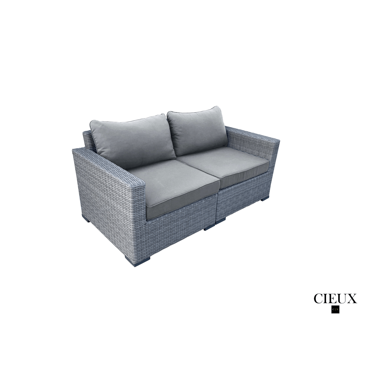 CIEUX Cannes Outdoor Patio Wicker Modular Loveseat in Grey with Sunbrella Cushions