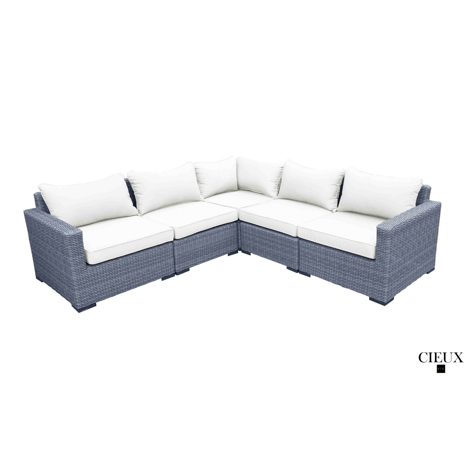 CIEUX Cannes Outdoor Patio Wicker Modular Corner Sectional Sofa in Grey with Sunbrella Cushions