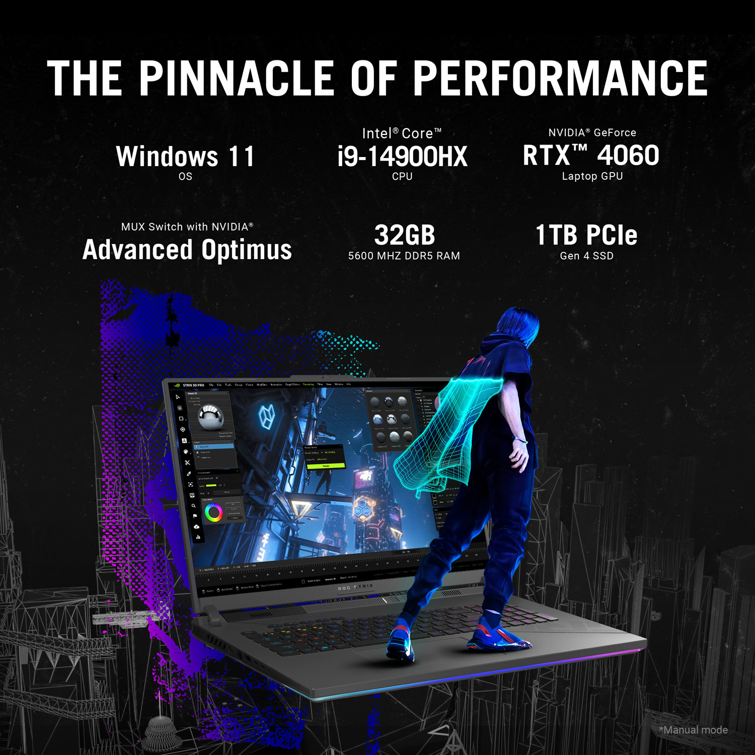 Portable de jeu WQXGA 240 Hz de 18 po ROG Strix G18 d'ASUS (Core i9-14900HX d'Intel/SSD 1 To/RAM 32 Go/RTX 4060)