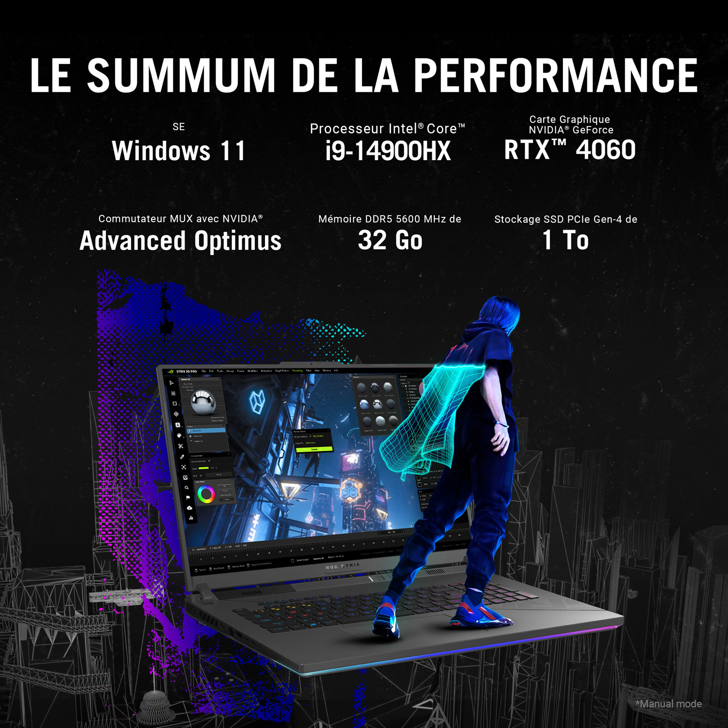 Portable de jeu WQXGA 240 Hz de 18 po ROG Strix G18 d'ASUS (Core i9-14900HX d'Intel/SSD 1 To/RAM 32 Go/RTX 4060)