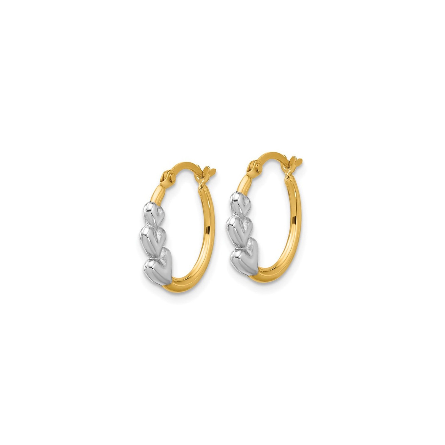 10K Yellow and White Gold Hollow Hoop Heart Earrings