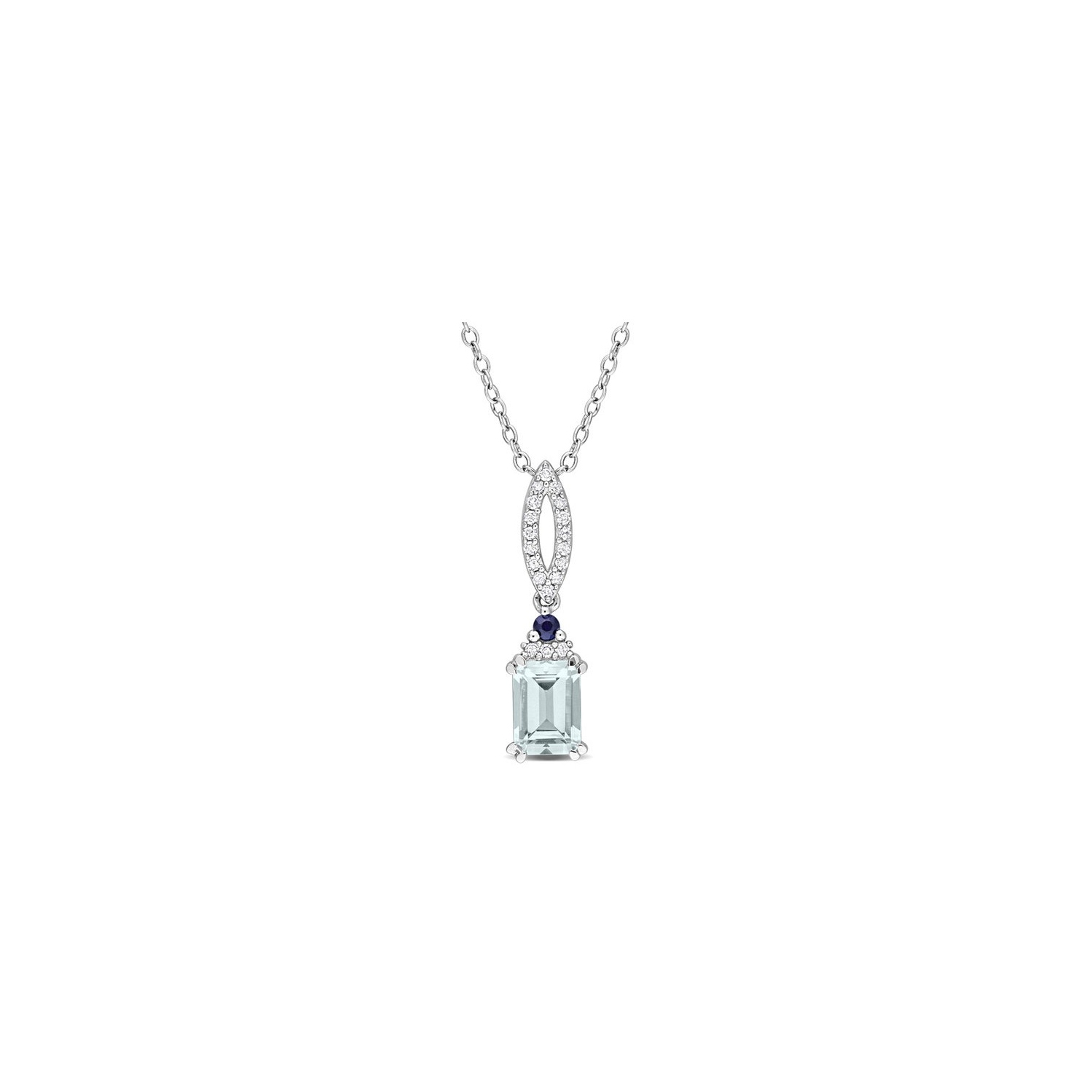1.00 Carat Aquamarine and Blue Sapphire Pendant Necklace in Sterling Silver with Chain
