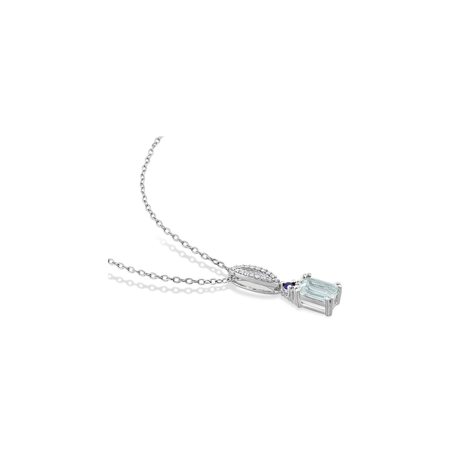 1.00 Carat Aquamarine and Blue Sapphire Pendant Necklace in Sterling Silver with Chain