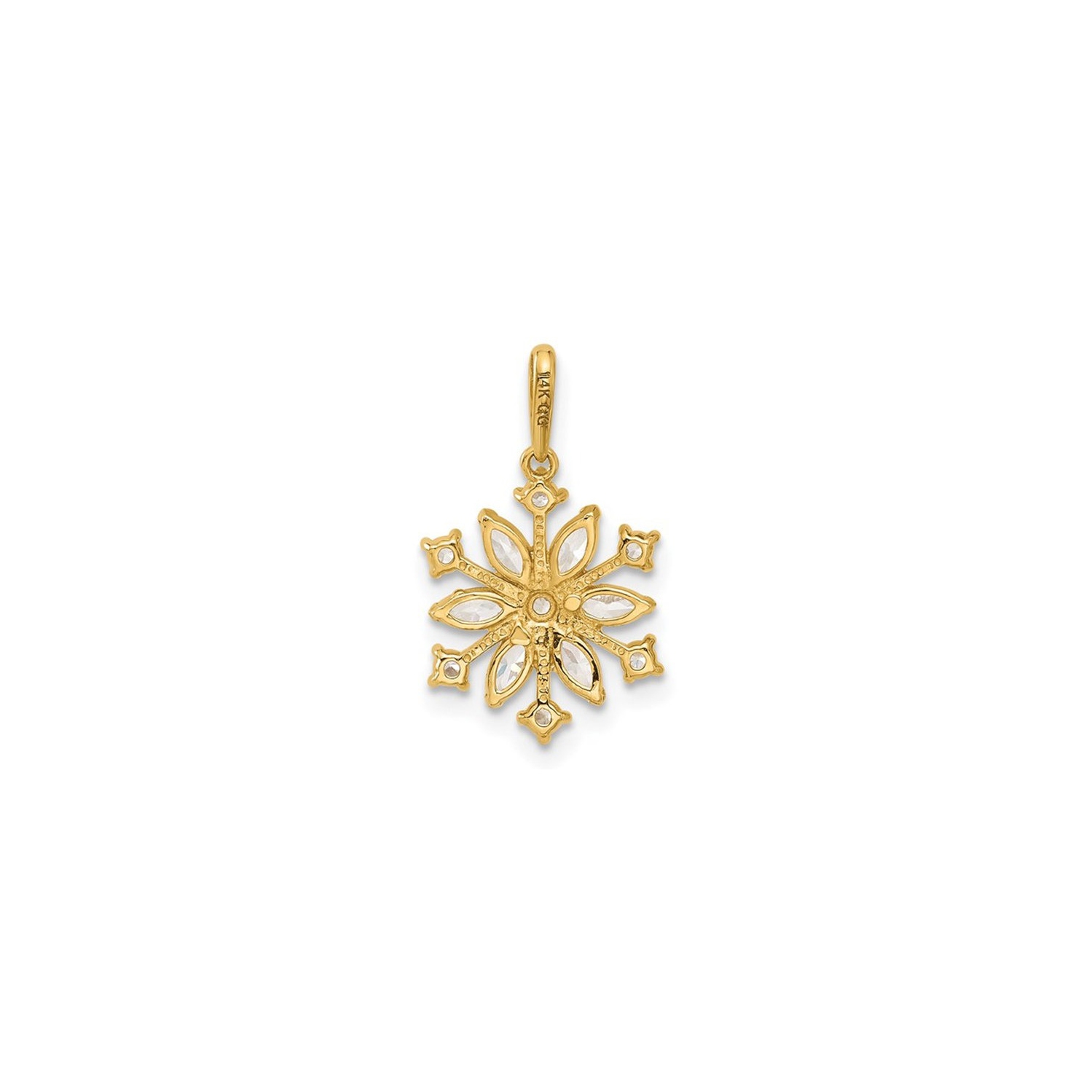 14K Yellow Gold Snowflake Charm Pendant with Cubic Zirconias (NO CHAIN)