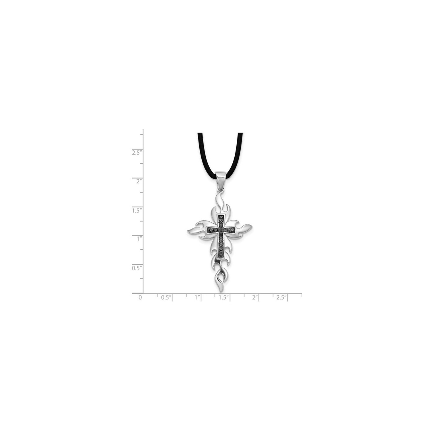 Sterling Silver Cross Pendant Necklace with Black Accent Diamonds and Cord