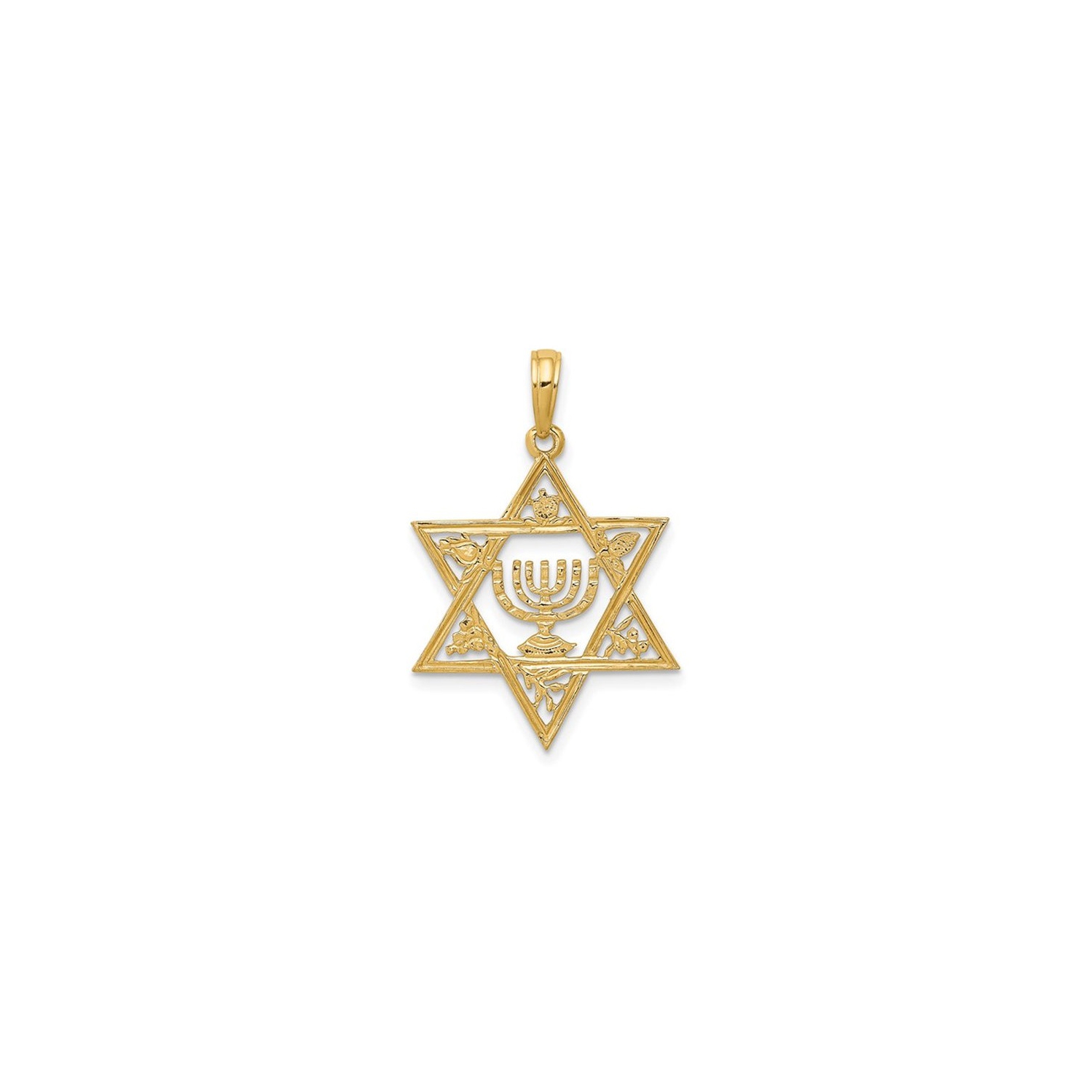 Star Of David with Menorah Pendant 14K Yellow Gold