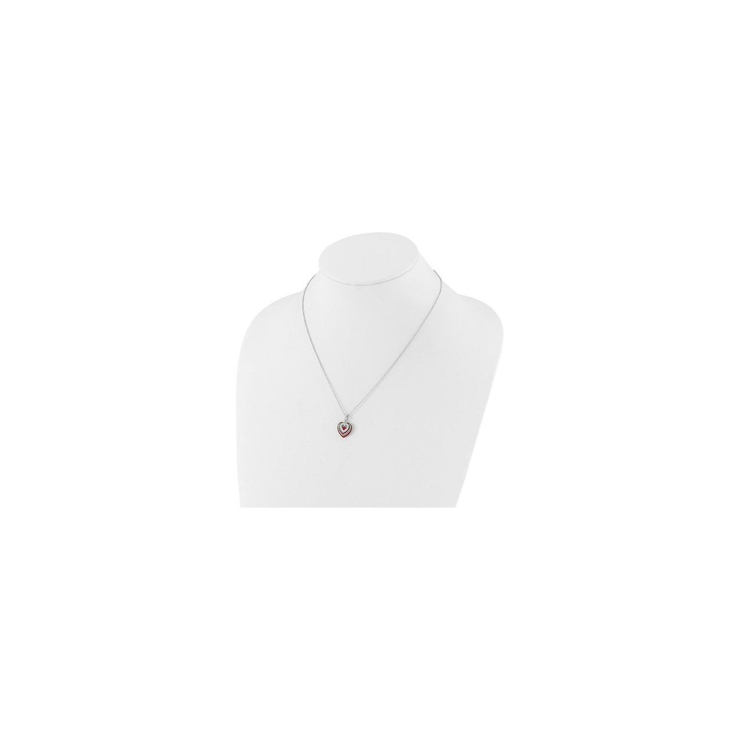 Sterling Silver Heart Pendant Necklace with Cubic Zirconias and Red Enamel with Chain