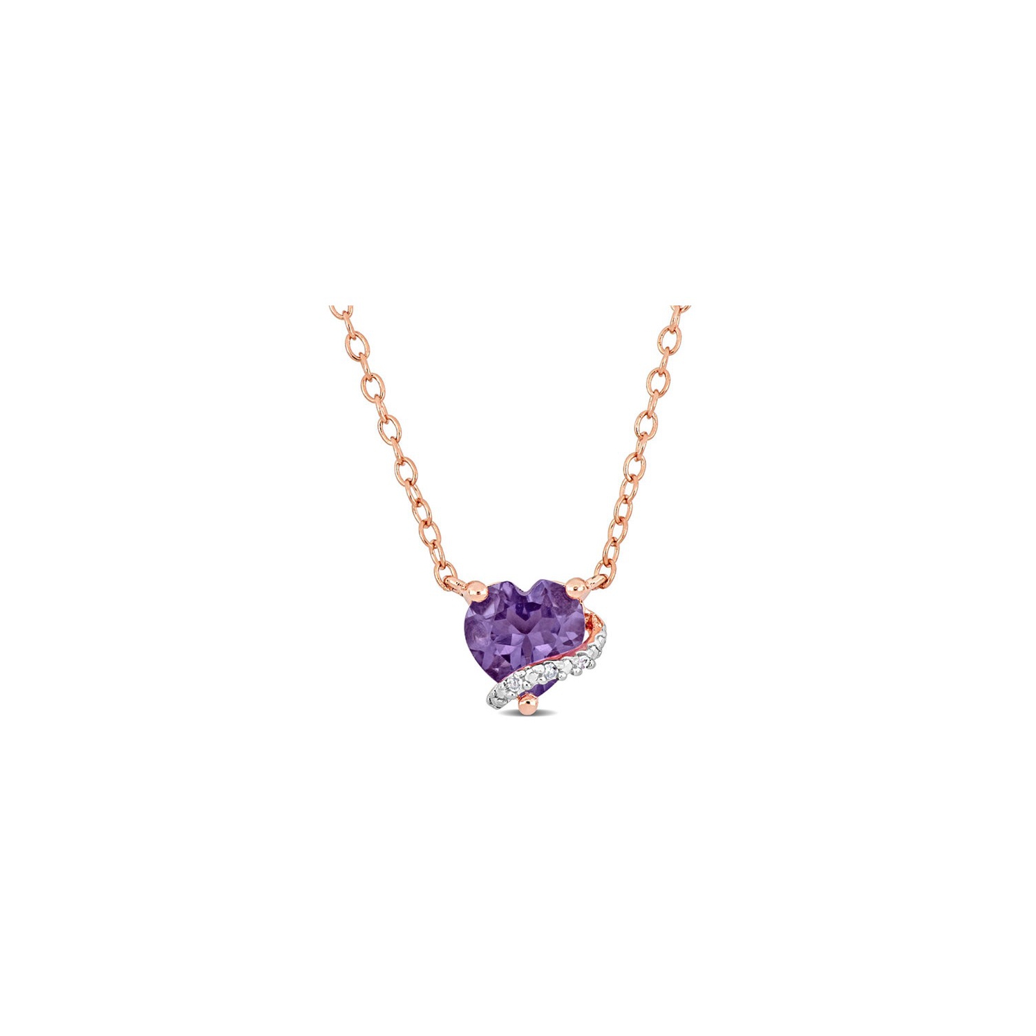 1/2 Carat Amethyst Heart Solitaire Pendant Necklace in Rose Sterling Silver with Chain