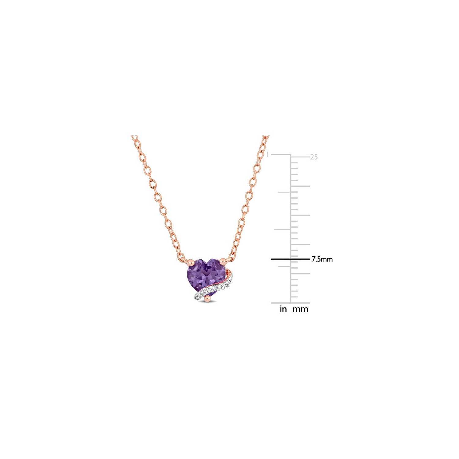 1/2 Carat Amethyst Heart Solitaire Pendant Necklace in Rose Sterling Silver with Chain