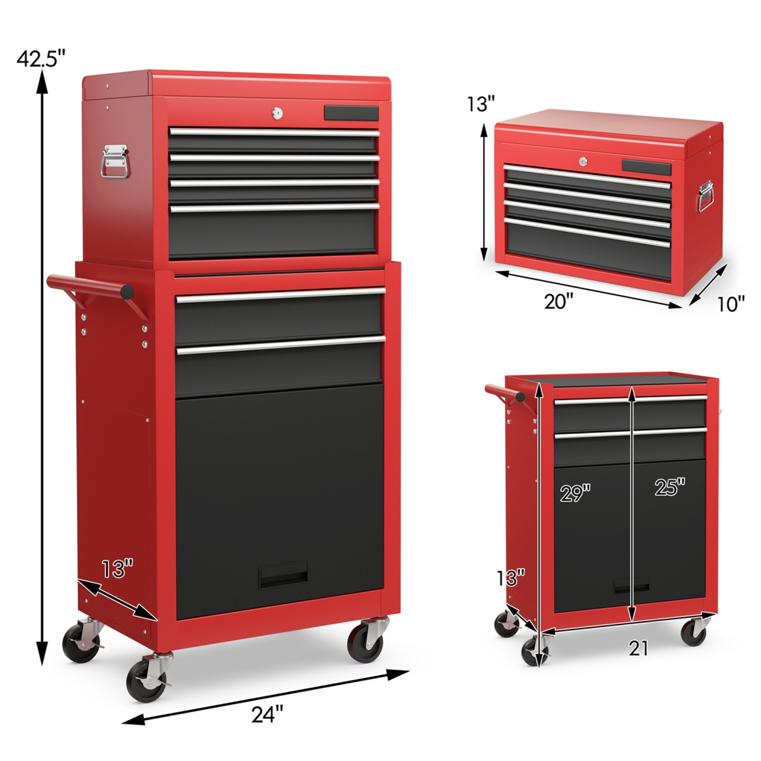 Costway 2 in 1 Rolling Cabinet Storage Chest Box Organizer w/ 6 Drawers