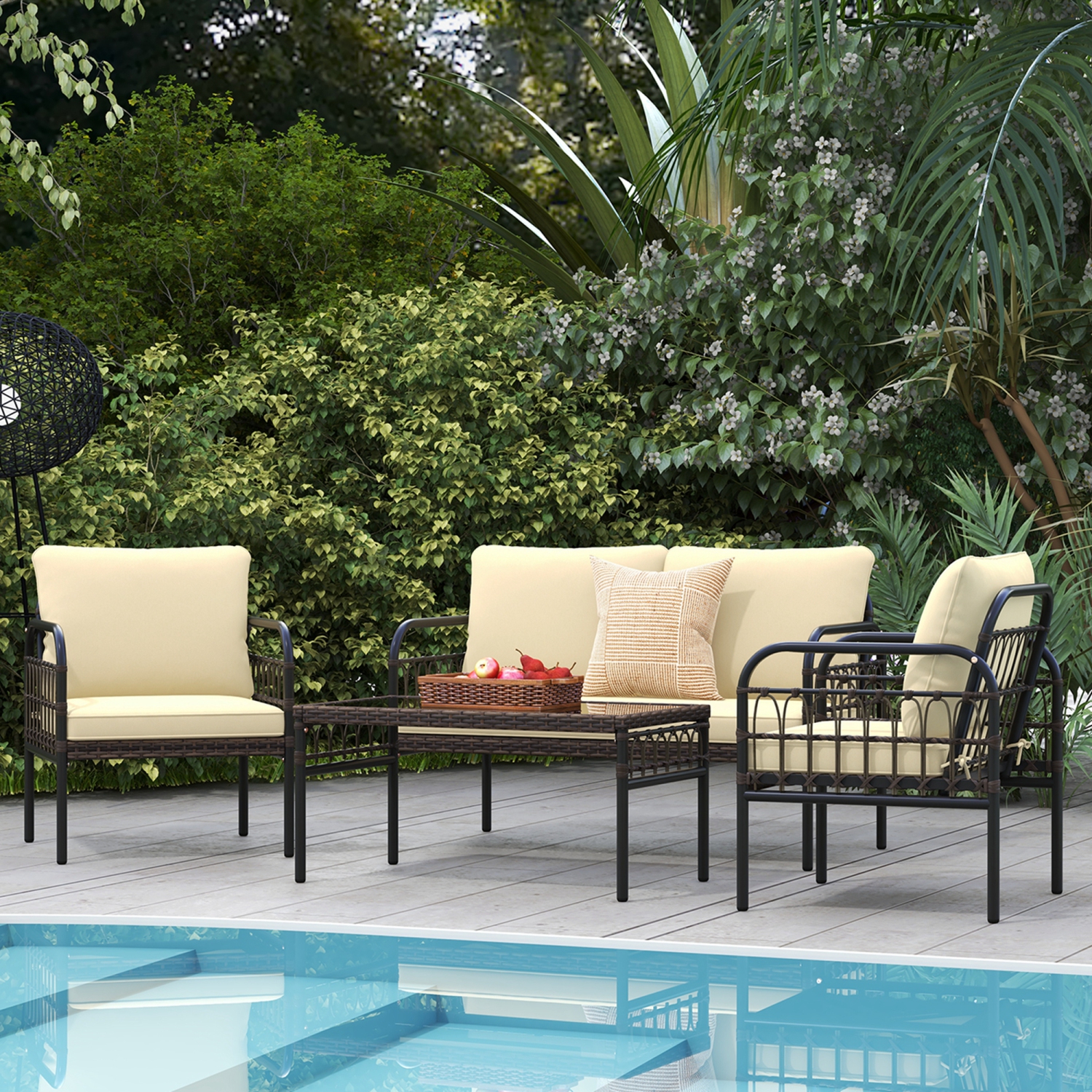 Coswtay 8 PCS Patio Furniture Set Outdoor Wicker Conversation Bistro Set with Soft Cushions