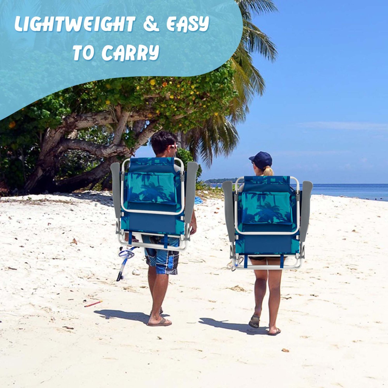 Costway 2-Pack Folding Backpack Beach Chair Table Set 5-Position Outdoor Reclining Chair