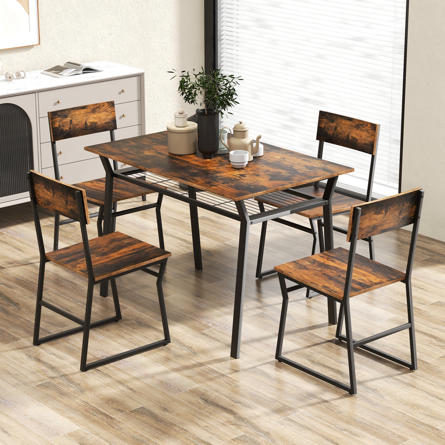 Costway 5 Piece Dining Table Set Industrial Rectangular Kitchen Table with 4 Chairs