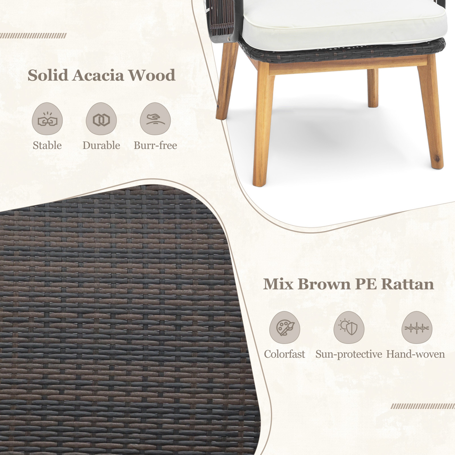 Costway 3 PCS Patio Furniture Set with Cushioned Chairs and Tempered Glass Side Table