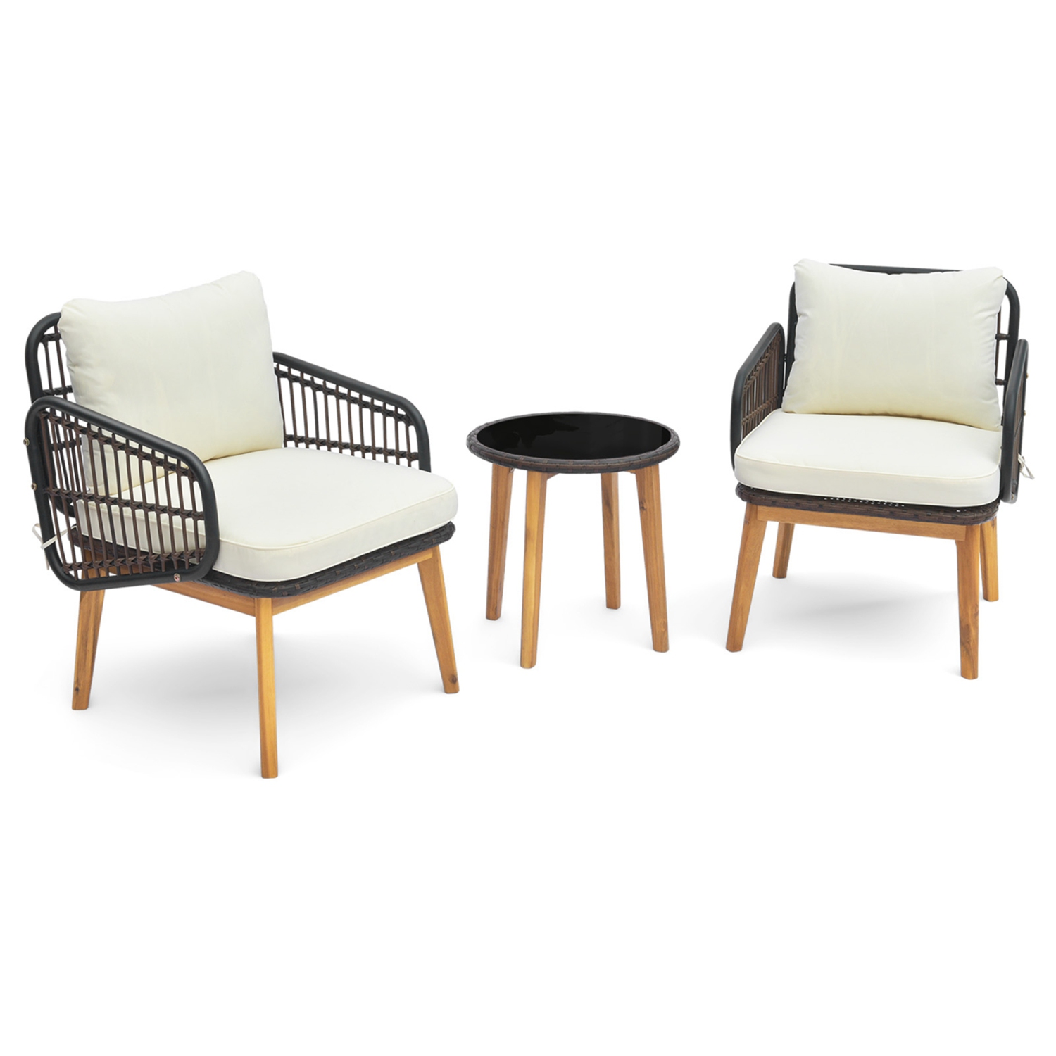 Costway 3 PCS Patio Furniture Set with Cushioned Chairs and Tempered Glass Side Table
