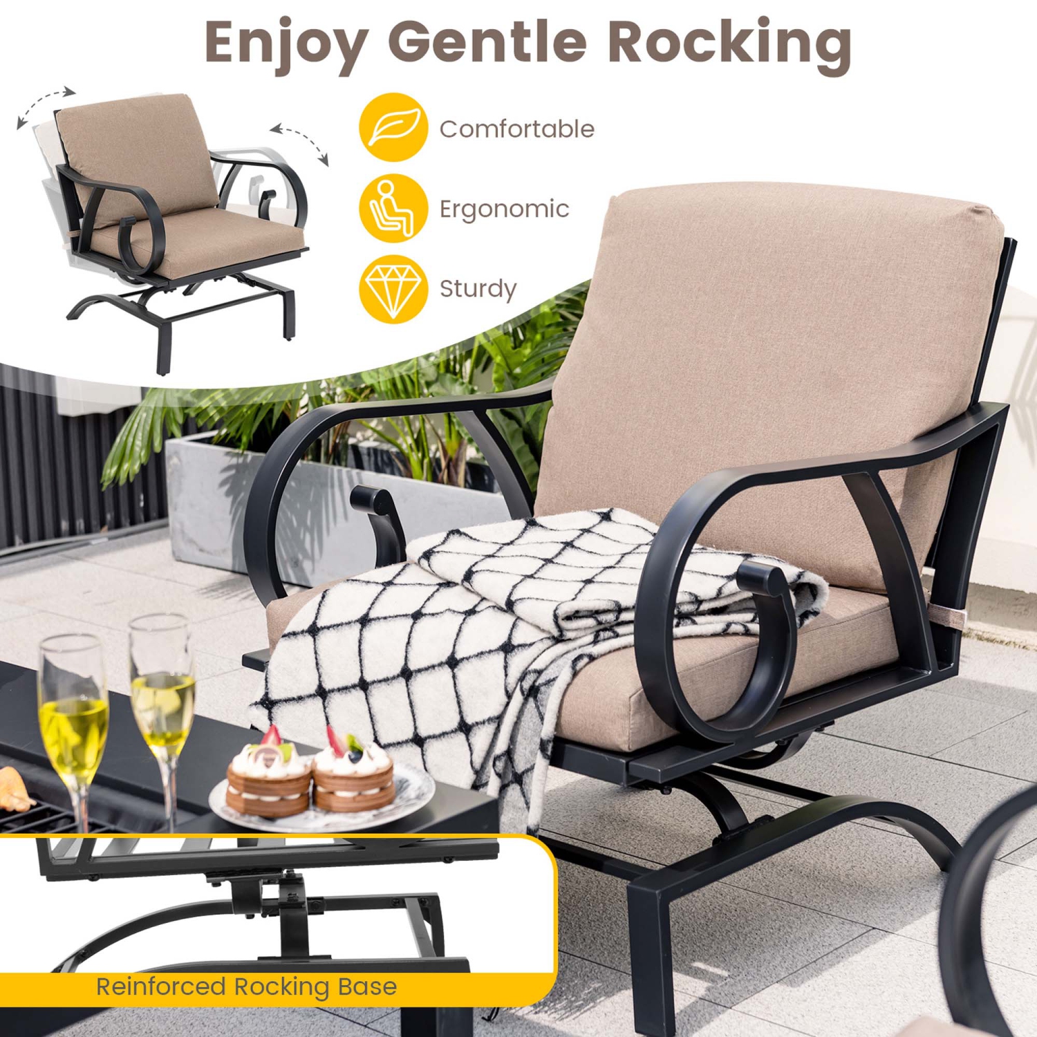 Costway 5pcs Patio Rocking Chairs 4-in-1 Fire Pit Table Heavy-Duty Conversation Outdoor