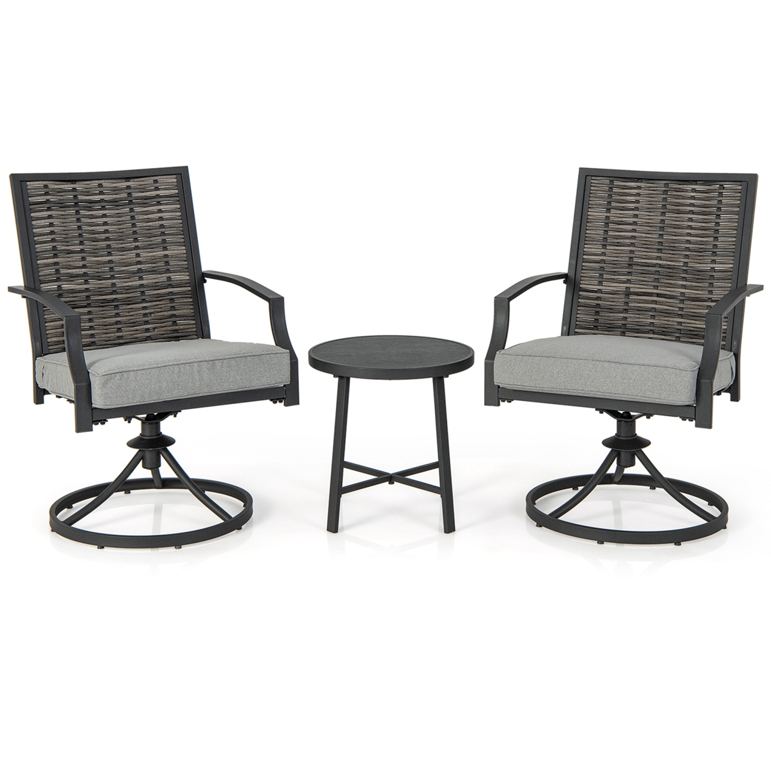 Costway 3 PCS Patio Swivel Chair Set Coffee Table Wicker Cushioned Seat Balcony Porch