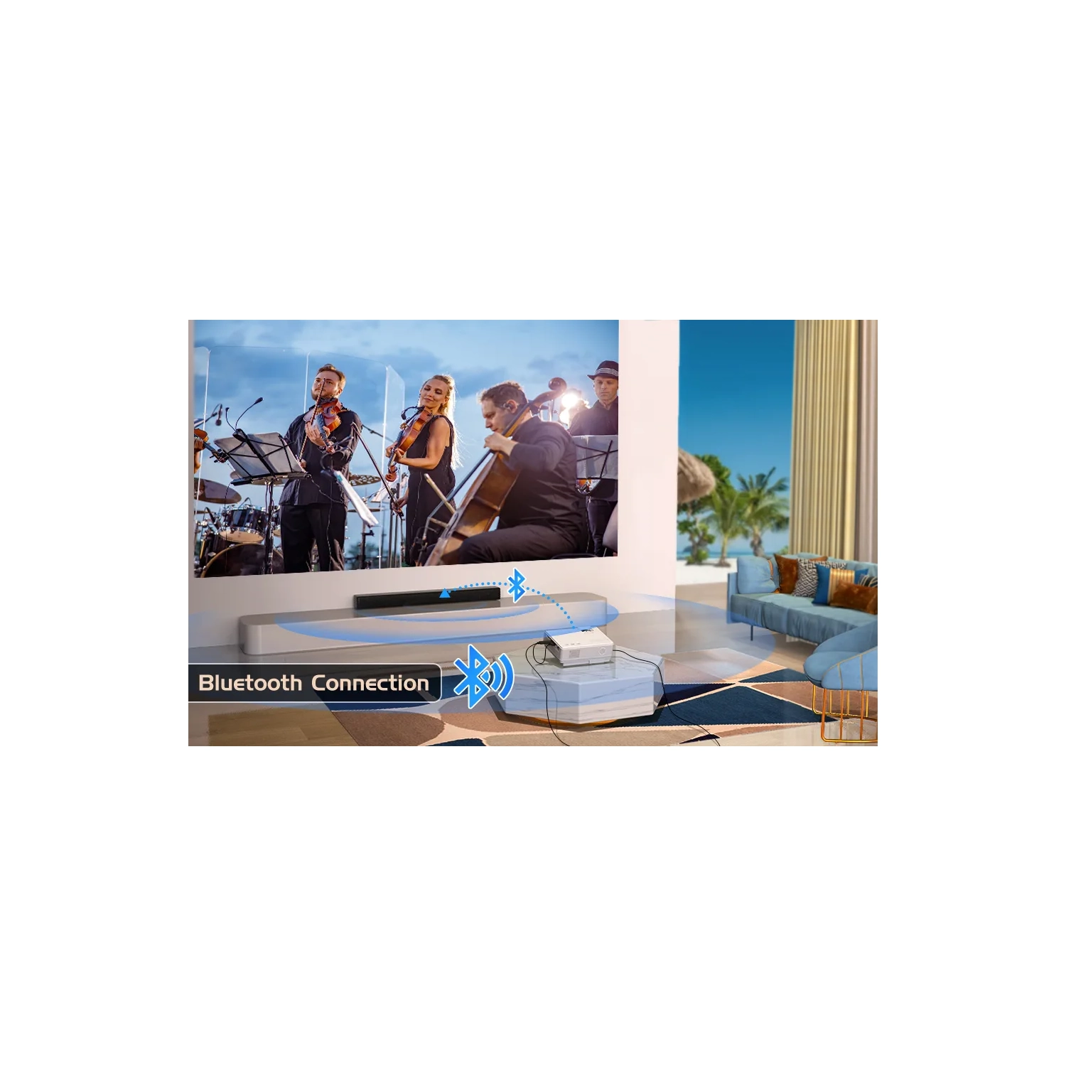 Projecteur 2023 avec écran de 100 po - Mini projecteur Bluetooth, 9500 lumens, HD intégrale 1080P pour les films extérieurs - compatible avec TV