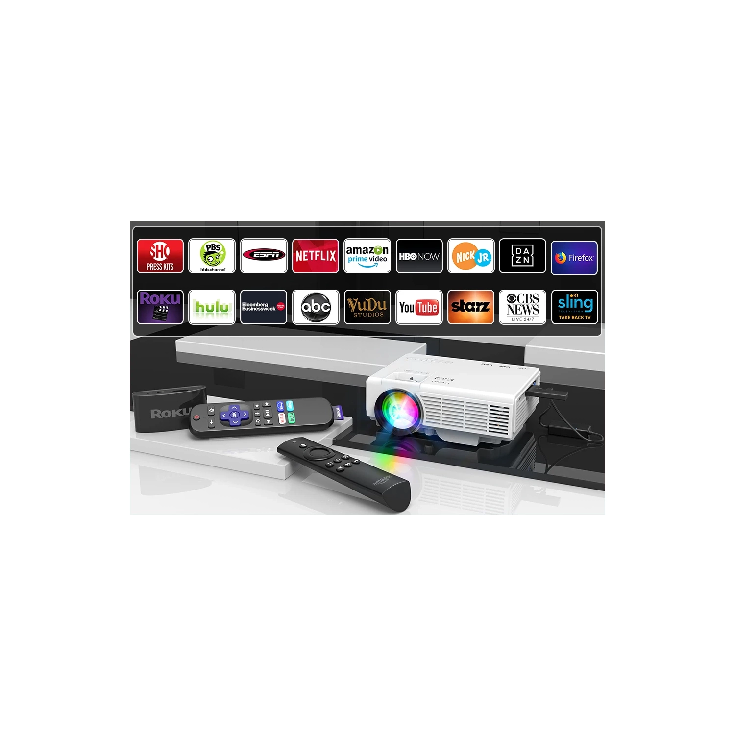 Projecteur 2023 avec écran de 100 po - Mini projecteur Bluetooth, 9500 lumens, HD intégrale 1080P pour les films extérieurs - compatible avec TV