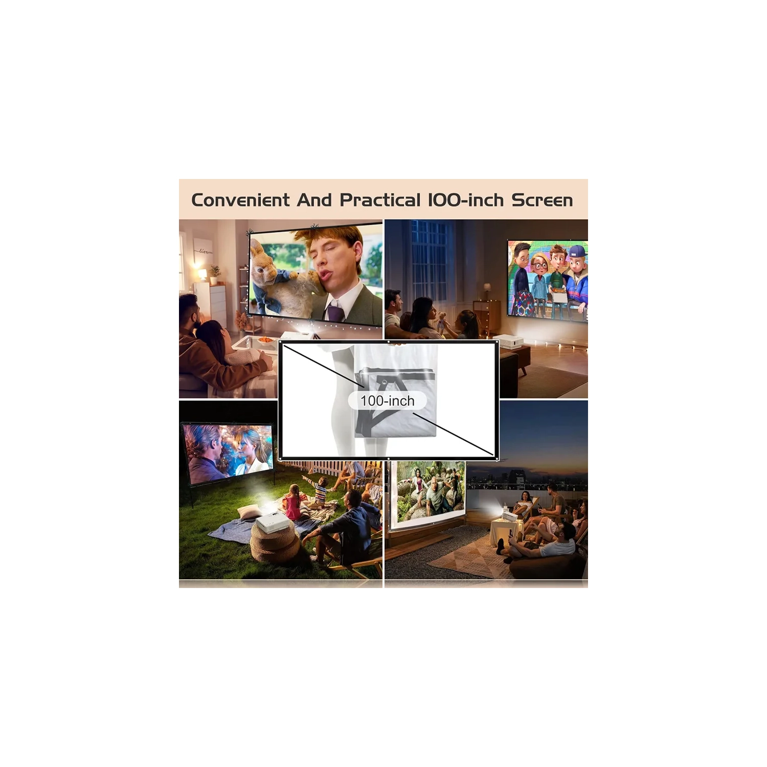 Projecteur 2023 avec écran de 100 po - Mini projecteur Bluetooth, 9500 lumens, HD intégrale 1080P pour les films extérieurs - compatible avec TV