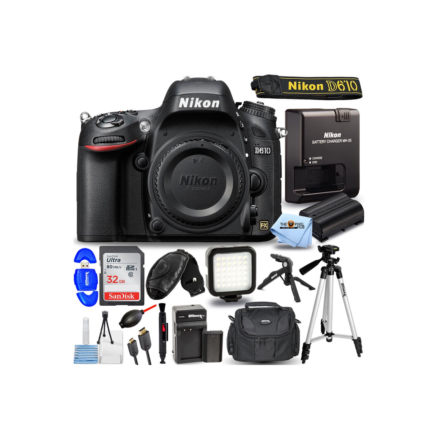 Nikon D610 24.3MP DSLR Camera 1540 - 15PC Accessory Bundle