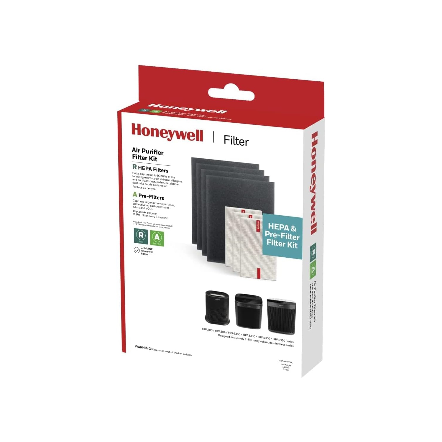 Honeywell HEPA Air Purifier Filter Kit Includes 3 HEPA R Replacement Filters and 4 A Carbon Pre-Cut Pre-Filters Airborne Allergen Air Filter Targets