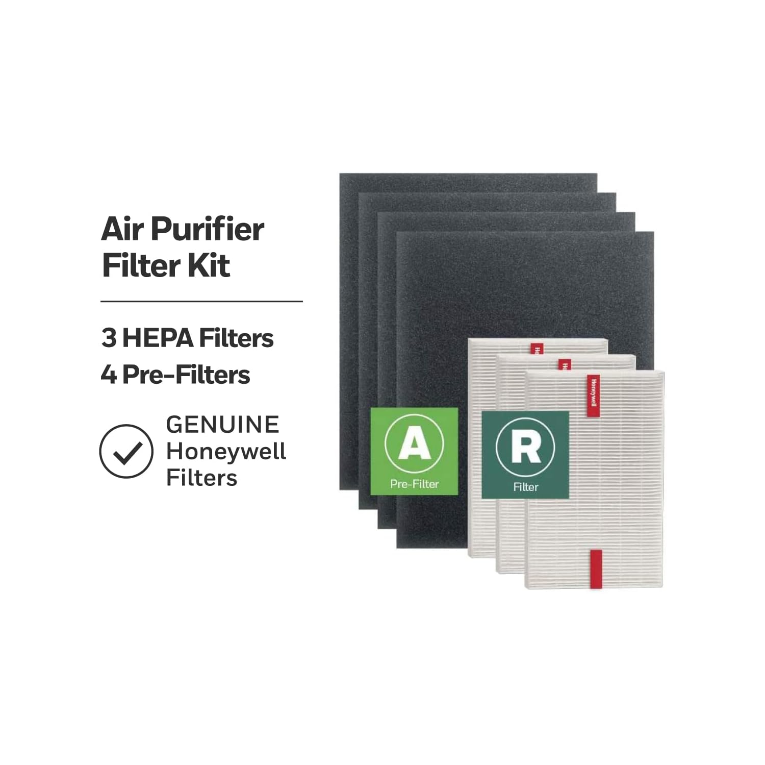 Honeywell HEPA Air Purifier Filter Kit Includes 3 HEPA R Replacement Filters and 4 A Carbon Pre-Cut Pre-Filters Airborne Allergen Air Filter Targets