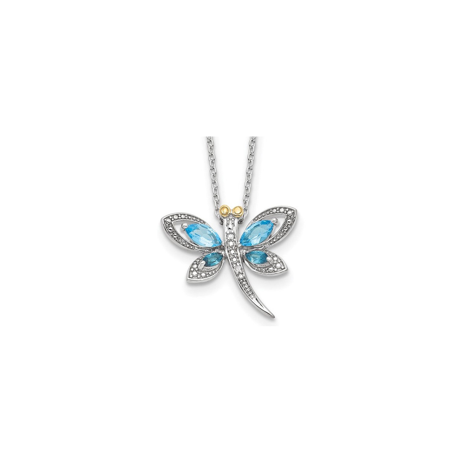 1/2 Carat London Blue and Sky Blue Topaz Dragonfly Pendant Necklace in Sterling Silver with Chain