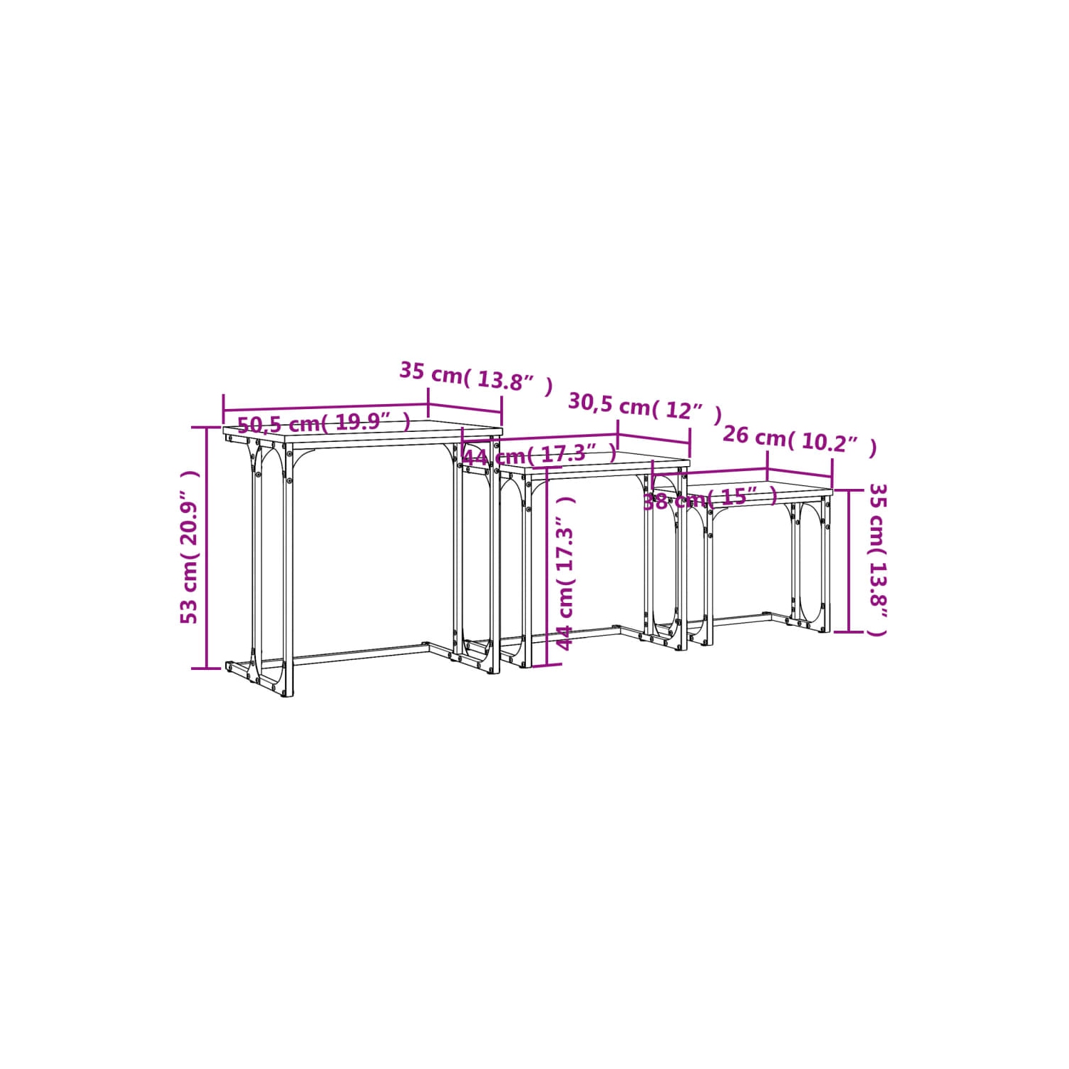 vidaXL Nesting Coffee Tables 3 pcs Black Engineered Wood