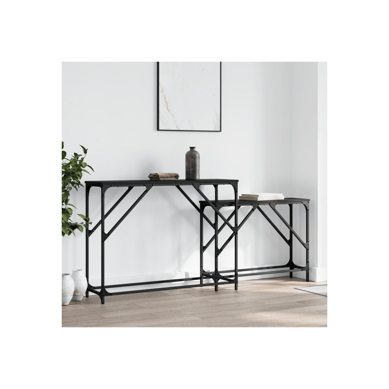 vidaXL Nesting Console Tables 2 pcs Black Engineered Wood