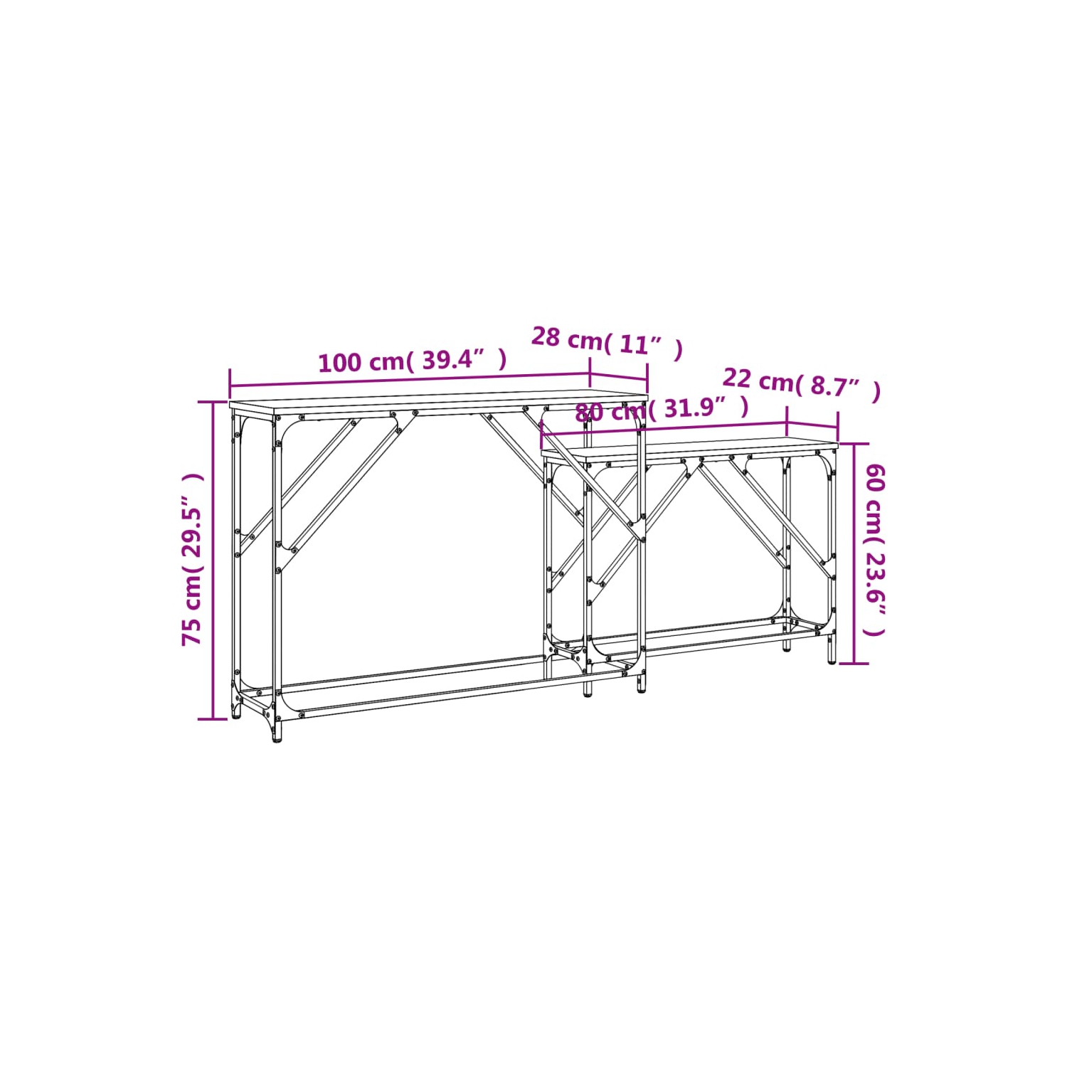 vidaXL Nesting Console Tables 2 pcs Brown Oak Engineered Wood