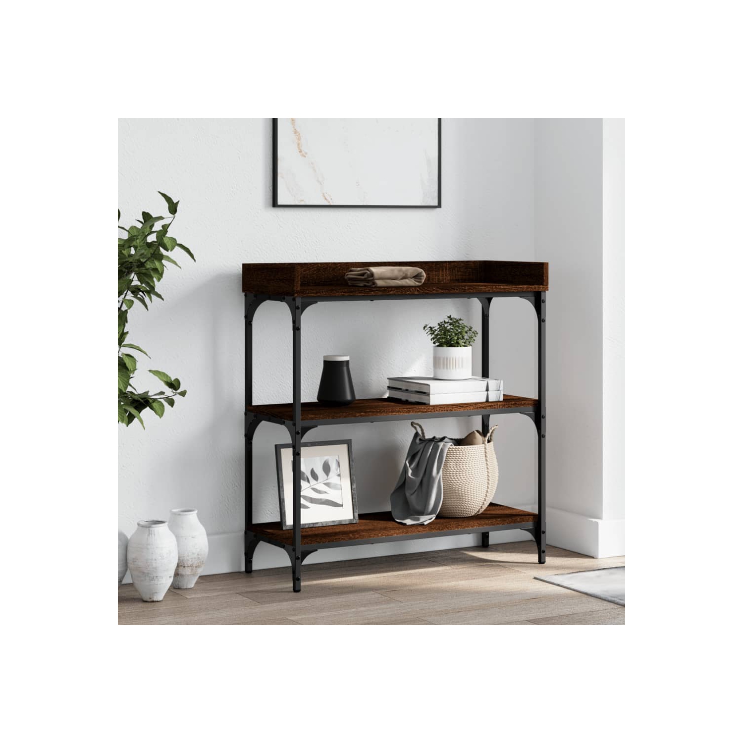 vidaXL Console Table with Shelves Brown Oak 75x30x80 cm