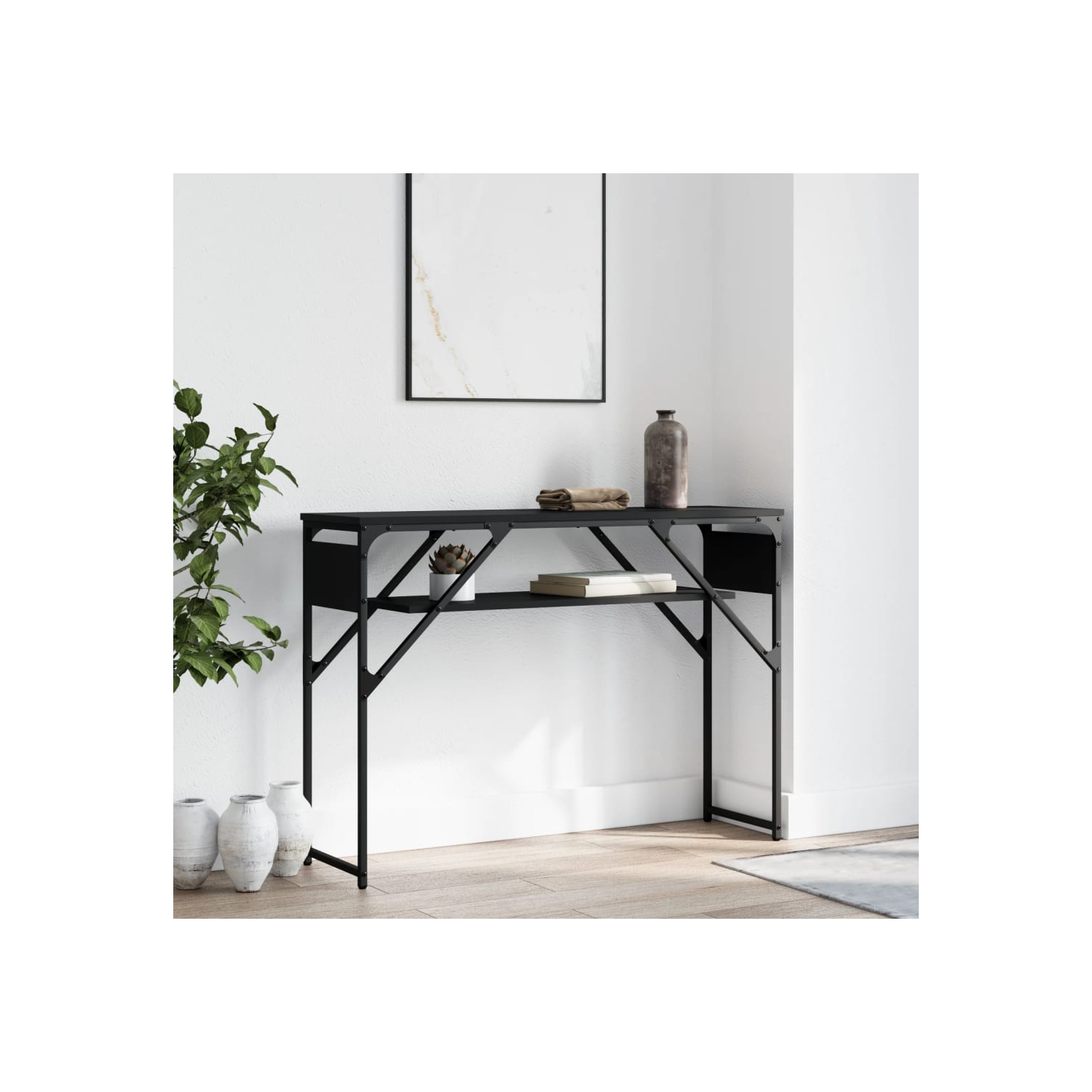 Table console avec tablette en bois d'ingénierie noir 105x30 x 75&nbsp;cm de vidaXL