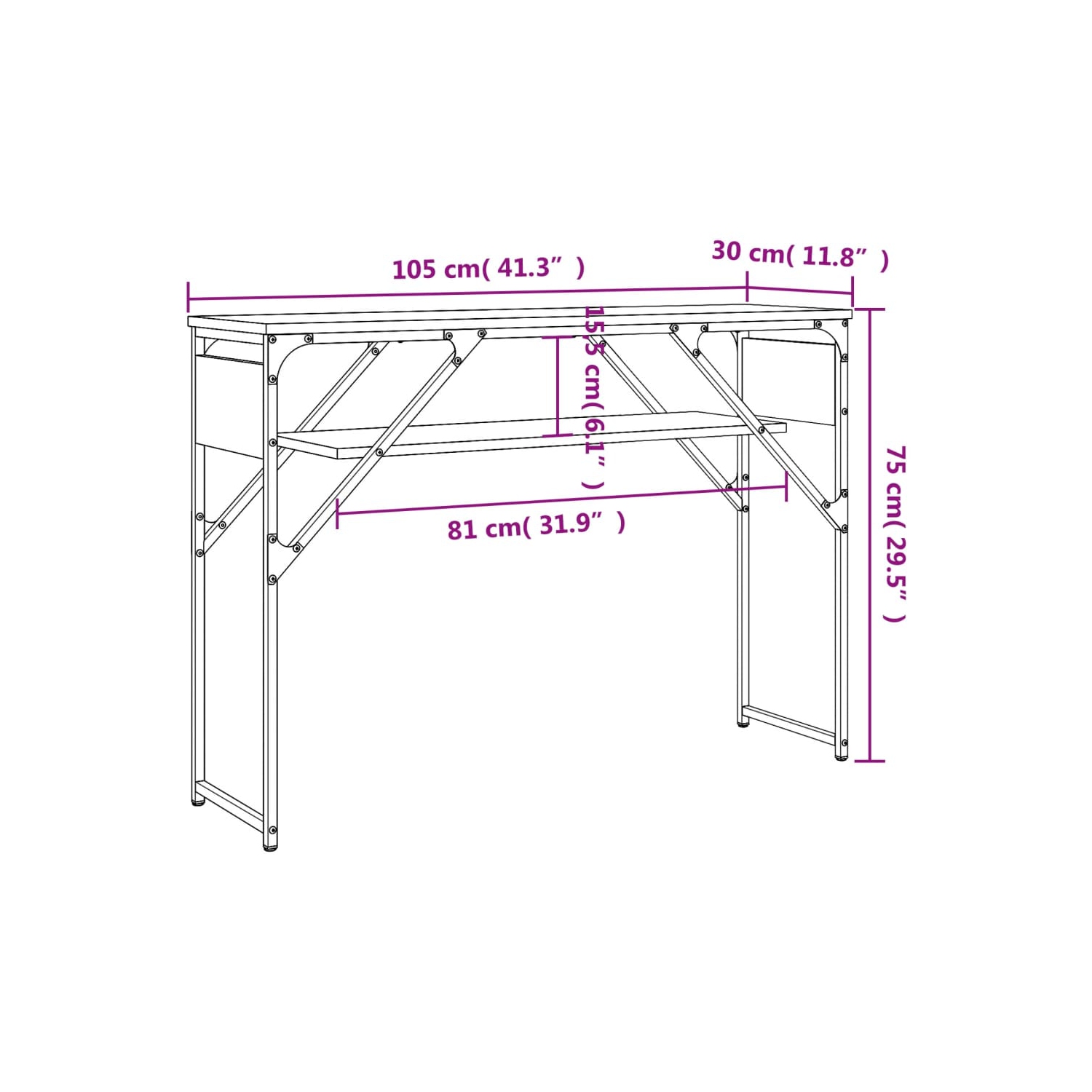 Table console avec tablette en bois d'ingénierie noir 105x30 x 75&nbsp;cm de vidaXL