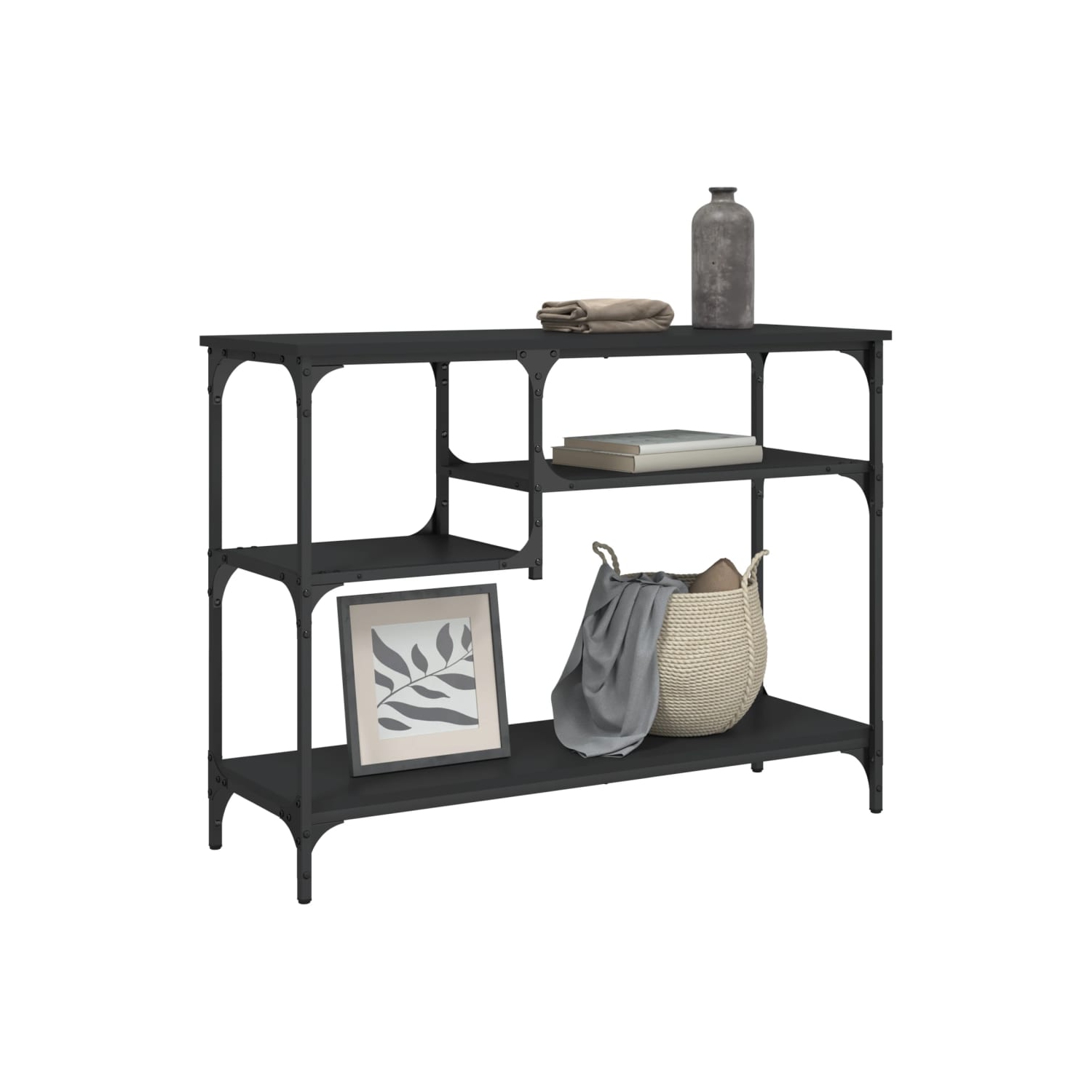 vidaXL Console Table with Shelves Black 100x35x75 cm