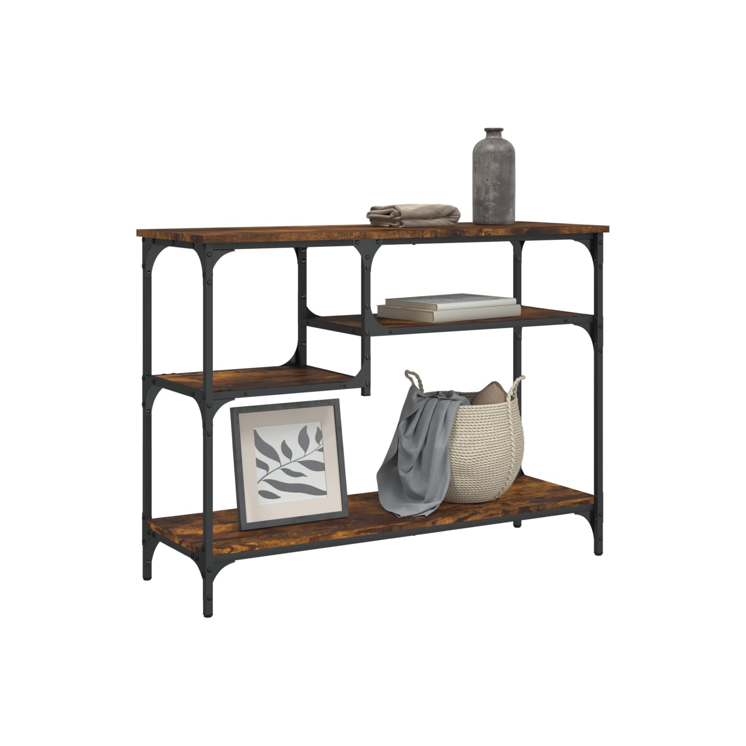 vidaXL Console Table with Shelves Smoked Oak 100x35x75 cm