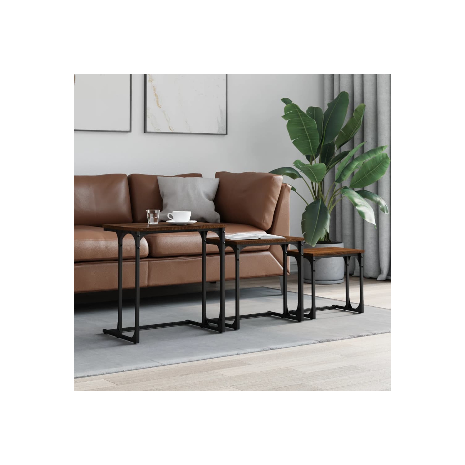 vidaXL Nesting Coffee Tables 3 pcs Brown Oak Engineered Wood