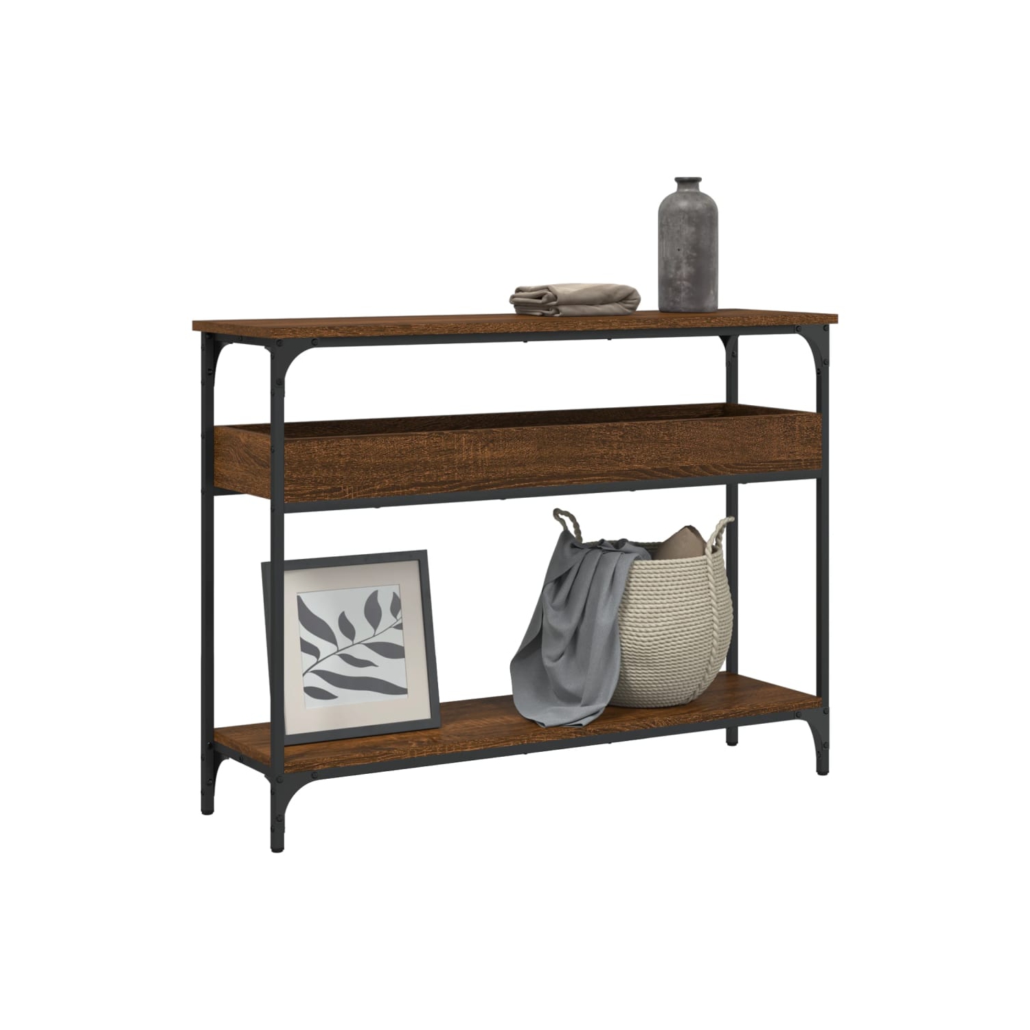 vidaXL Console Table with Shelf Brown Oak 100x29x75cm Engineered Wood