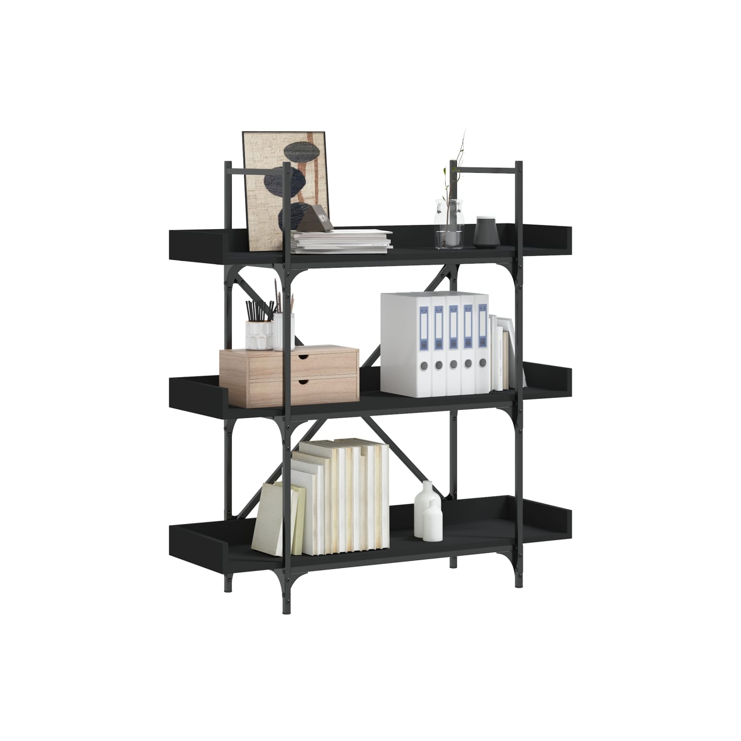 vidaXL Bookcase 3-Tier Black 100x33x108.5 cm Engineered Wood